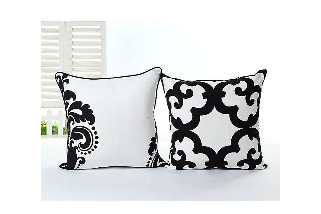 L&J.ART® 2 PCS 18'' Black & White Abstract Cotton Canvas Pillow Case Cushion Covers 2HB2