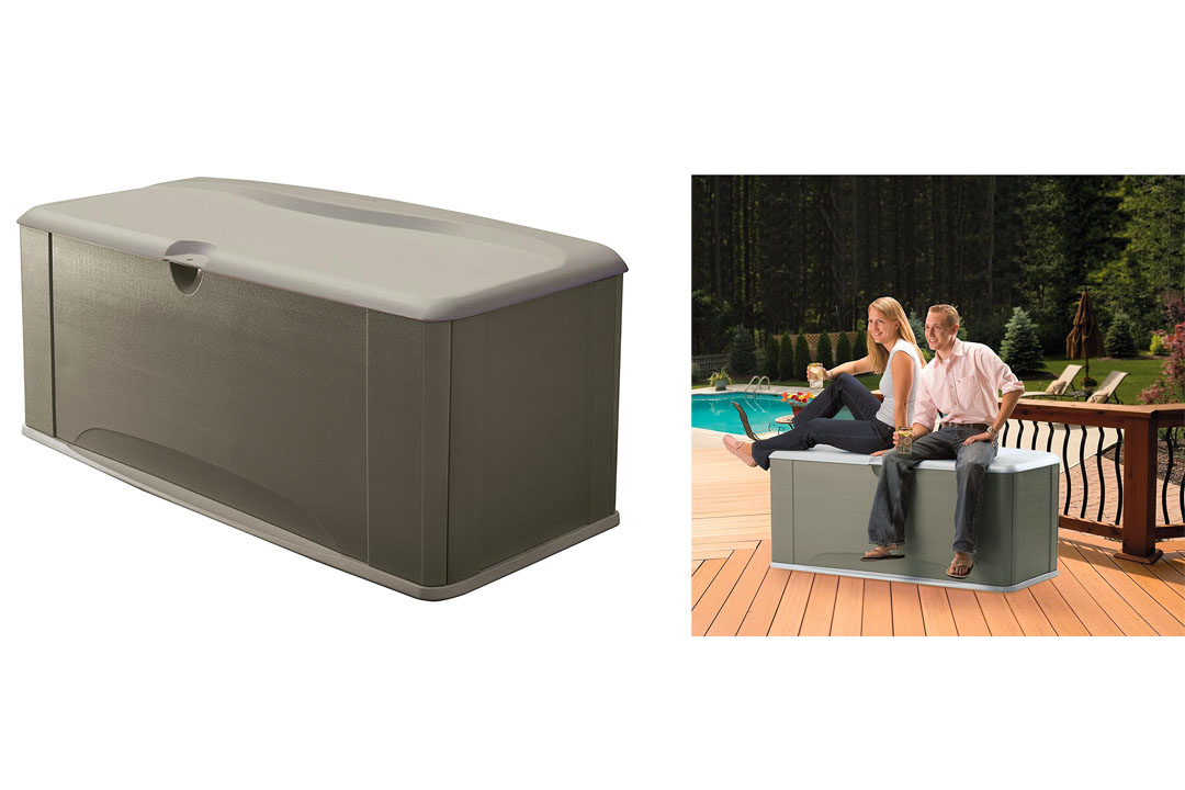 Rubbermaid Deck Box with Seat, Extra Large, 120 Gal, 16 cu. ft, Olive Steel (2047052)