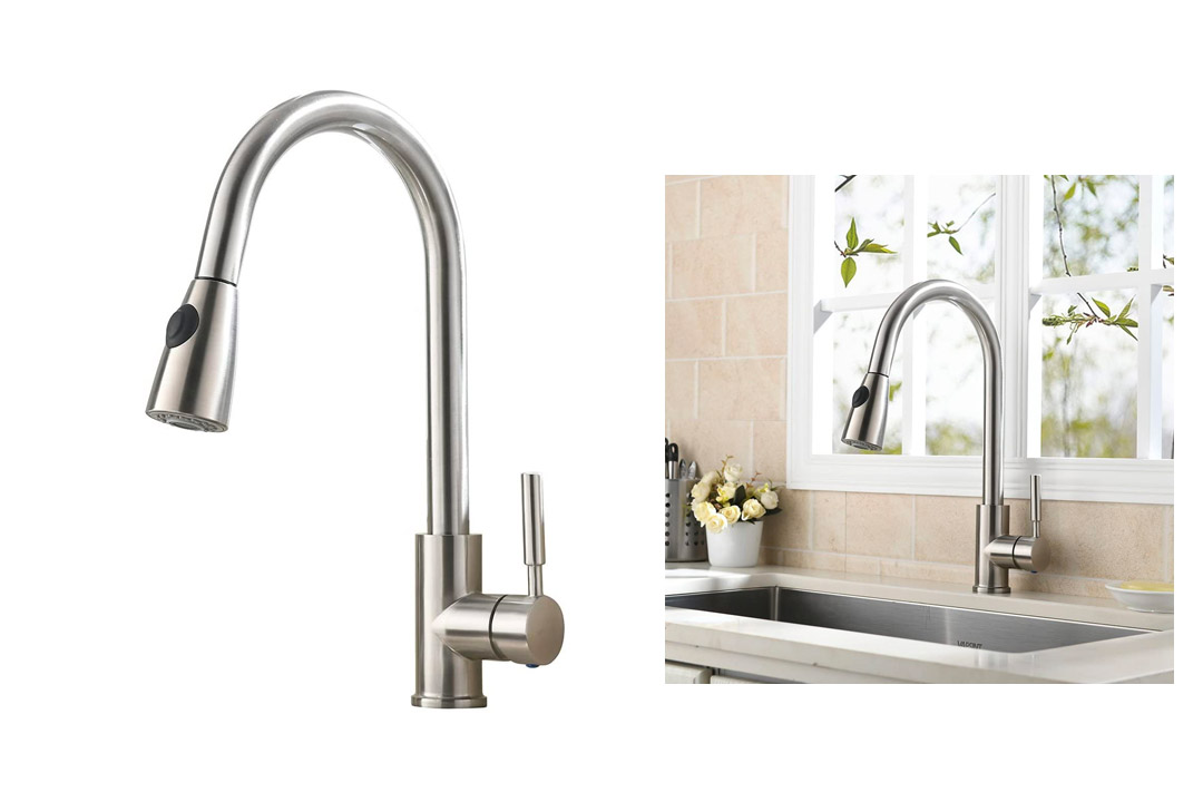 VAPSINT Stainless Steel Single Handle Pull Out Kitchen Sink Faucet
