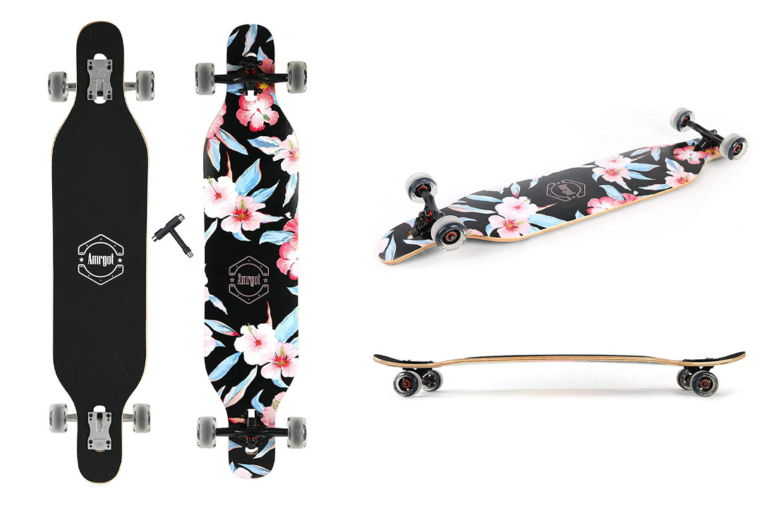 WiiSHAM Professional Speed Downhill Drop through Complete Longboard Skateboard with Free T-tools