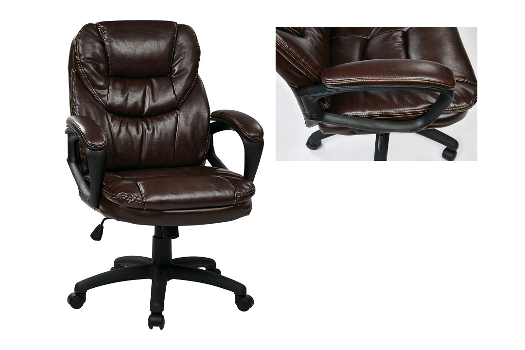 WorkSmart Faux Leather Manager’s Chair With Padded Arms, Chocolate