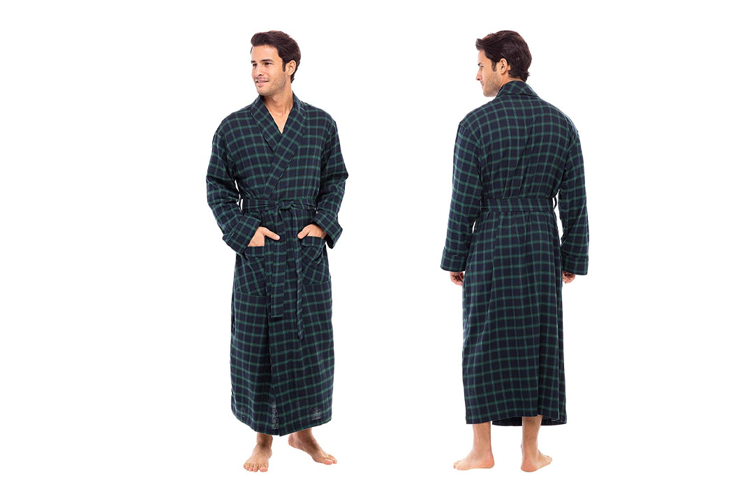 Alexander Del Rossa Mens Flannel Robe, Soft Cotton Bathrobe