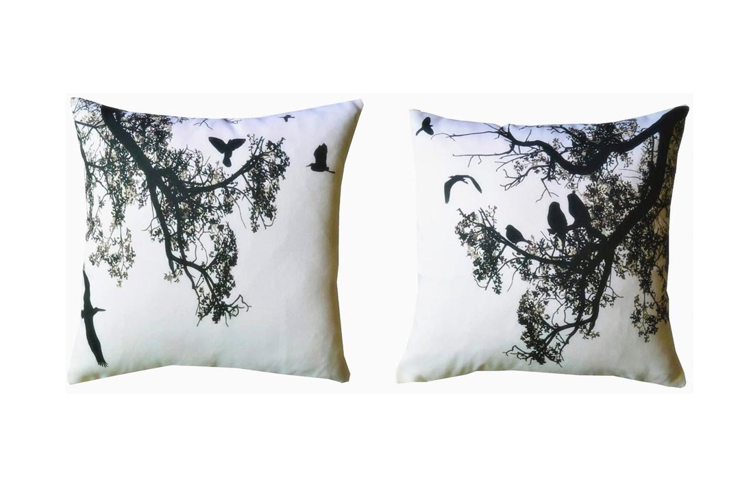Howarmer® Canvas Square Decorative Throw Pillows Black and White Decorative Pillows Birds and Trees Set of 2 Case Only 18" X 18"