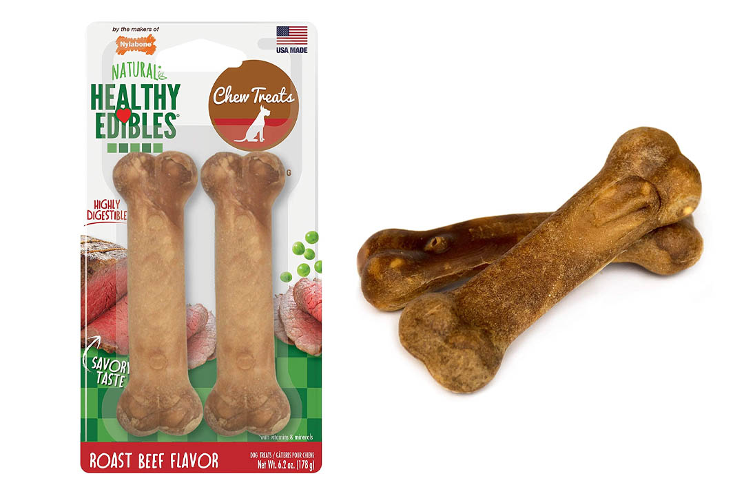 Nylabone Healthy Edibles Wolf Roast Beef Flavored Twin Pack Dog Treat Bone