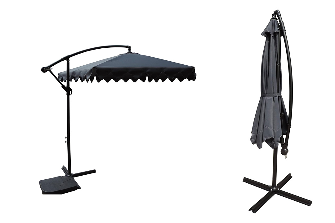 Pebble Lane Living 10' Offset Cantilever Patent Opening Patio Turning Vented Market Umbrella - Grey
